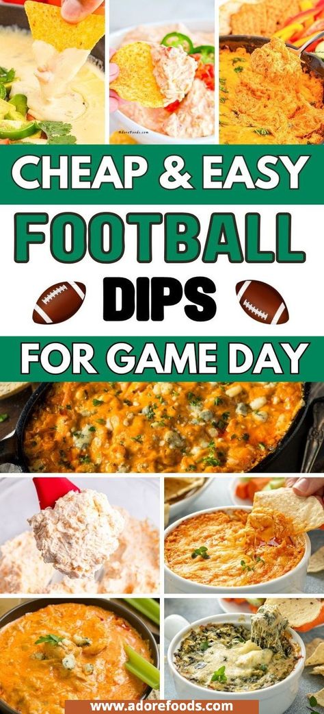 The best game day dips for football season! These football dip ideas include no cook cold dips and hot dip recipes like queso, buffalo chicken, jalapeno popper, and vegetarian cheesy corn dip. Easy football food ideas & game day hot dip superbowl dips easy, game day appetizers dips, superbowl party food ideas, game day crock pot dips, football sunday food, gameday food, football appetizers, recipes, football party foods, football game appetizers. Football Game Dips, Dips Superbowl, Superbowl Dips, Game Appetizers, Game Day Dips, Football Food Ideas, Super Bowl Food Dip, Football Dip, Dips Easy