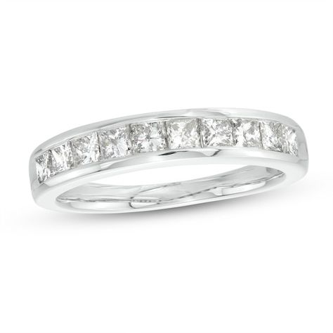 Whether you're celebrating an anniversary, a wedding or simply the love you feel for her, express yourself with this Canadian certified princess-cut diamond band. Crafted in 14K white gold This look sparkles with 1.00 ct. t.w. of Canadian certified princess-cut diamonds, each boasting a colour rank of I and clarity of I1. Includes certification card Pair this band with a solitaire engagement ring or stack it with other ring styles. Princess Cut Diamond Band, Ring Styles, Peoples Jewellers, Diamond Band, Princess Cut Diamonds, Solitaire Engagement, Solitaire Engagement Ring, Diamond Bands, Princess Cut