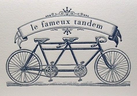 My boyfriends greatest fear... Bicycle Themed Wedding, Tandem Bicycle, Tandem Bike, Bicycle Maintenance, Bicycle Art, Letterpress Cards, Vintage Bicycles, Letterpress Printing, Tandem