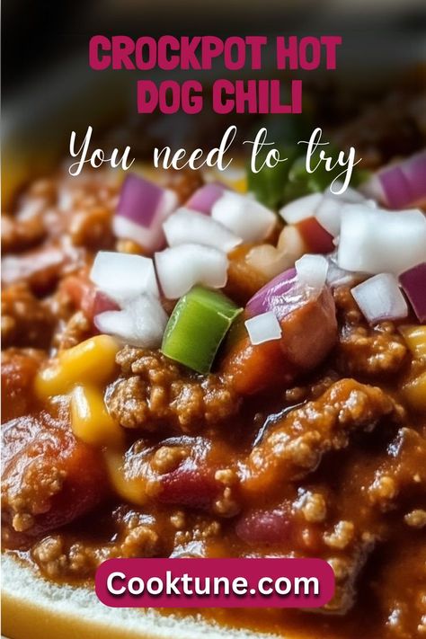 Elevate your hot dog game with this delicious and easy Crockpot Hot Dog Chili. Perfect for topping hot dogs, french fries, or burgers, this crowd-pleasing recipe is packed with flavor and ideal for any gathering. Crockpot Hotdogs, Crockpot Hot Dog Chili, Hot Chili Recipe, Easy Hot Dog Chili Recipe, Hot Dog Game, French Hot Dog, Easy Hot Dog Chili, Homemade Hot Dog Chili, Hotdog Chili Recipe