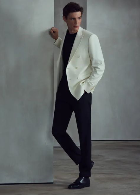 Black And White Men Outfit, White Blazer Outfit Men, White Suit Men, Blazer Men Outfit, White Blazer Outfit, White Blazer Men, White Suit Jacket, White Blazer Outfits, Mens Photoshoot Poses