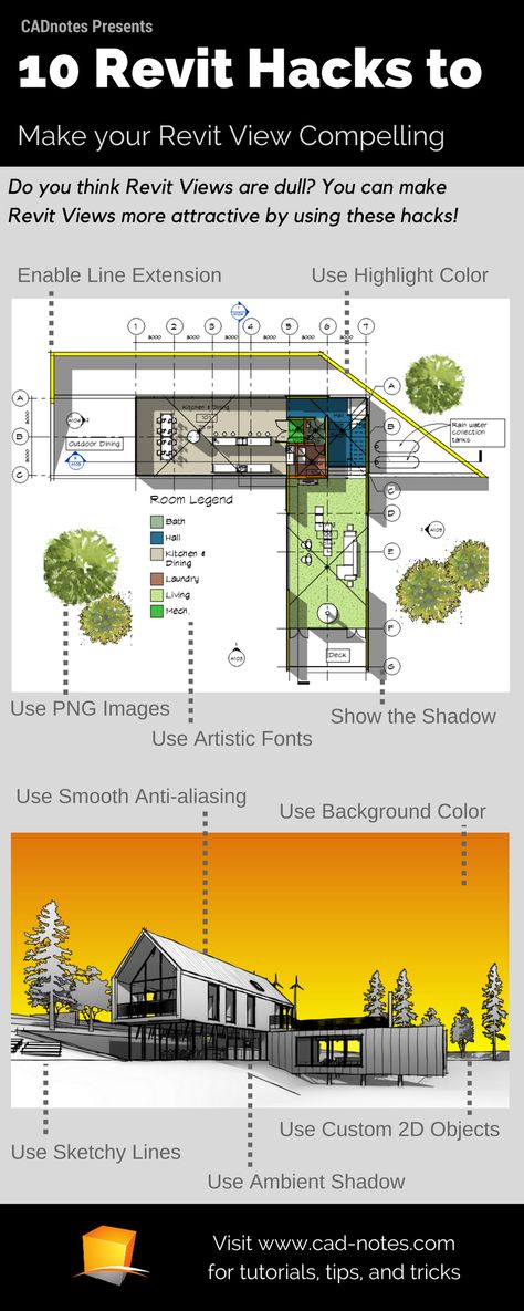 10 Revit Hacks to Make Your Revit View Compelling | CADnotes Revit Hacks, Revit Tutorial Architecture, Revit Tutorial, Autocad Revit, Architecture Program, Architecture Presentation Board, Revit Architecture, Building Information Modeling, Autodesk Revit