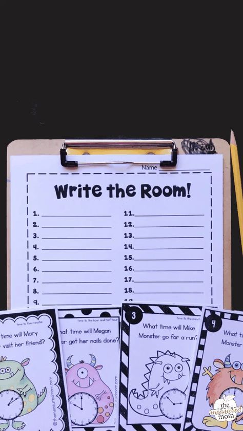 Get this free telling time activity for kids in kindergarten, first, second, and third grade! Love how these write the room cards are differentiated! #tellingtime Time Lessons Second Grade, Teaching Time 1st Grade, Telling Time Activities For First Grade, Telling Time 3rd Grade, Telling Time 2nd Grade, Telling Time First Grade, Telling Time Games, Telling Time Activities, 2nd Grade Activities