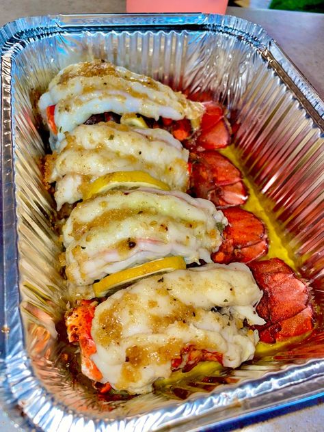 Garlic & Lemon Baked Lobster Tails - Garlic & Olive Oil Veins Garlic Lobster, Lobster Butter, Baked Lobster, Baked Lobster Tails, Fancy Meals, Garlic Baked, Organic Meat, Lobster Tail, Shrimp Dinner