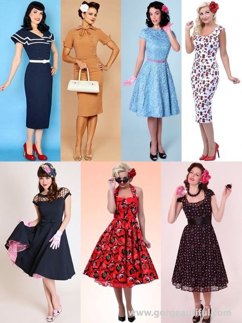 Guest attire ideas to a 50's themed wedding. 1950s Outfit Ideas, Fifties Outfits, 50s Outfit, Retro Vogue, 1950s Fashion Women, 50s Wedding, Rockabilly Wedding, 50s Retro, Guest Attire