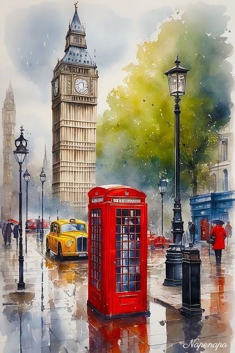 Ikan Air Tawar, London Painting, Watercolor Architecture, City Painting, Landscape Art Painting, Historical Period, Samos, Art Gallery Wallpaper, Tableau Art