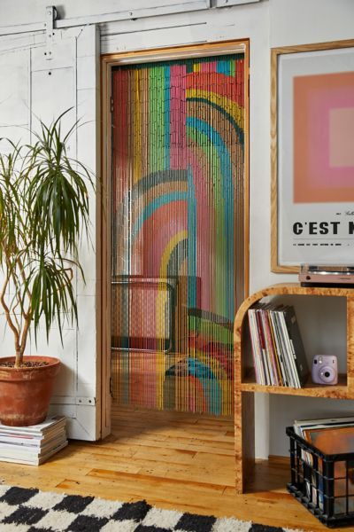 Urban Outfitters Curtains, Bamboo Beaded Curtains, Beaded Curtain, Painted Bamboo, Bamboo Curtains, Uo Home, Rainbow Paint, Deco Retro, Beaded Curtains