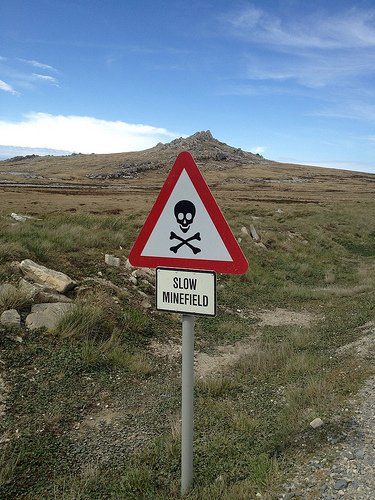 Who wouldn't want to visit a minefield in the Falkland Islands? Ominous Signs, Creepy Signs, Tma Entities, Scary Signs, Weird Signs, Types Of Strokes, Spooky Signs, Face Pores, Falkland Islands