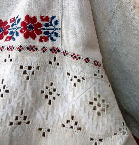 FolkCostume&Embroidery: Embroidered Womens' shirts from Luhansk, Ukraine Red Cross Stitch, Folk Culture, Ukrainian Clothing, Folk Clothing, Embroidered Roses, Blue Cross, Satin Stitch, White Embroidery, Red Cross