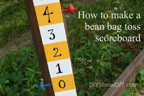 How to Make a Bean Bag Toss {Cornhole} Scoreboard | DIY Show Off ™ - DIY Decorating and Home Improvement Blog Scoreboard Diy, How To Make A Bean Bag, Cornhole Scoreboard, Diy Bean Bag, Corn Hole Diy, Door Games, Diy Shows, Bean Bag Toss, Bag Toss