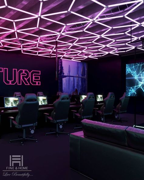 Computer Club, Gaming Lounge, Gaming Center, Arcade Room, Game Cafe, Deco Led, Video Game Room Design, Bar Interior Design, House Games