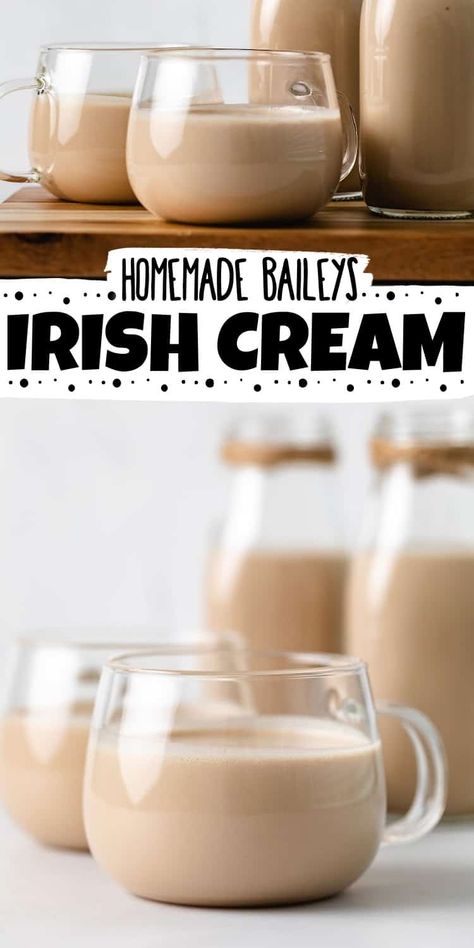 Homemade Baileys combines Jameson whiskey, heavy cream, sweetened condensed milk, instant espresso, chocolate syrup, and vanilla for a rich and creamy homemade liqueur in just 5 minutes! Our homemade Irish cream recipe is perfect on the rocks, used in other recipes, or given as a gift. Homemade Liqueur, Homemade Baileys Irish Cream, Baileys Irish Cream Recipes, Evaporated Milk Recipes, Irish Cream Recipe, Homemade Baileys, Instant Espresso, Homemade Irish Cream, Baileys Recipes