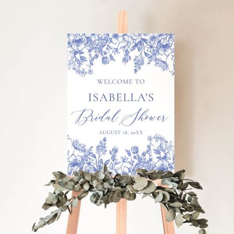 Vintage Blue Floral Bridal Shower Welcome Sign Blue Bridal Shower, Wedding Shower Decorations, Bridal Shower Welcome Sign, Shower Welcome Sign, Welcome Poster, Bridal Shower Signs, Blue Bridal, Floral Bridal Shower, Bridal Shower Party