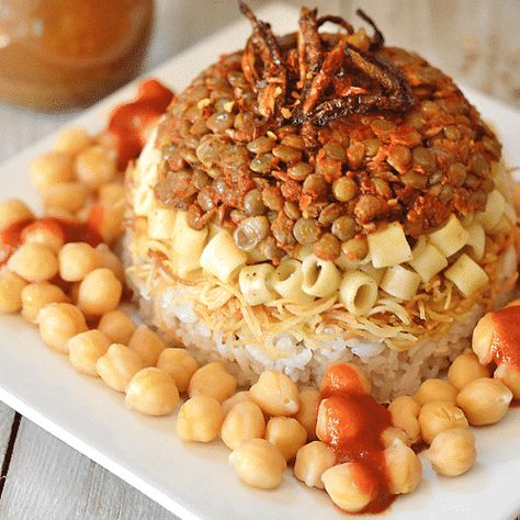 Koshari; The National Dish of Egypt | Amira's Pantry Food Egyptian, Egyptian Koshari, Egyptian Koshari Recipe, Koshari Recipe, Egyptian Recipes, Dinner Board, Tandoori Masala, Egyptian Food, National Dish