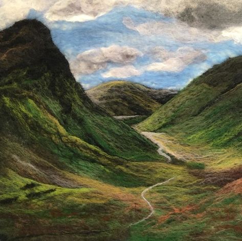 The View To Loch Achtriochtan Felt Wall Hanging, Wool Felt Projects, Felt Pictures, Wet Felting Projects, The Observer, Art Landscapes, Felt Embroidery, Scottish Landscape, Wet Felt