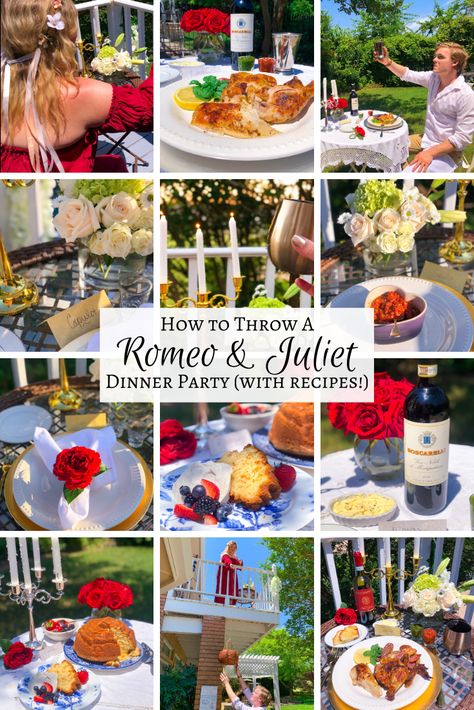 Romeo & Juliet Party Wedding-2 Shakespeare Dinner Party, Romeo And Juliet Party, Romeo And Juliet Themes, Themed Dinners Ideas, Theme Dinners, Themed Meals, Disney Movie Night Dinner, Juliet Movie, Movie Night Dinner