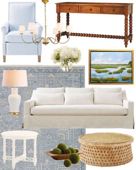 Grandmillenial Living Room, Southern Coastal Decor, Grand Millennial Style, Spring Living Room, New House Living Room, Blue Bamboo, Coastal Interior, California Coastal, Room Remodel