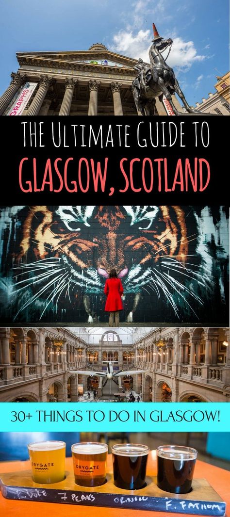 A guide to visiting Glasgow Scotland, Scotland's largest city. Our guide will help you decide how to get around, things to do in Glasgow, where to eat, where to drink, and how to make the most of your time in Glasgow! Visiting Glasgow, Things To Do In Glasgow, Visit Glasgow, Glasgow Travel, Scotland Glasgow, Scotland Vacation, Scotland Road Trip, Scotland Trip, Glasgow City