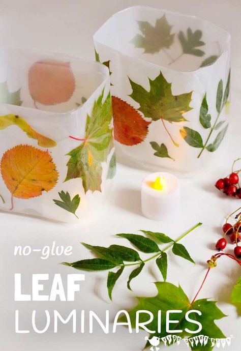 Leaf Luminaries, Luminary Diy, Diy Leaf, Kids Craft Room, Diy Leaves, Fun Fall Crafts, Leaf Crafts, Fall Craft, Diy Upcycle