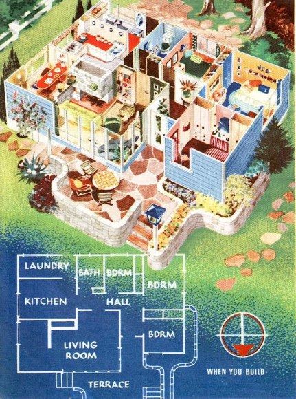 Cross-Sections | what i do Mid Century House Plans, 1950s House, Sims 4 House Plans, Vintage House Plans, Sims Building, Sims House Plans, Mid Century Architecture, Sims House Design, House Drawing