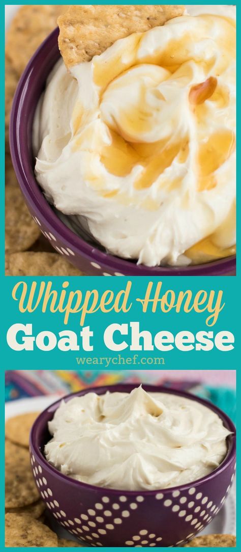 Looking for an easy appetizer to serve at your next party? This Honey Whipped Goat Cheese Spread is IT! All you need is tangy chevre, rich cream cheese, and sweet raw honey. #honey #chevre #goatcheese #cheesedip #appetizer Honey Whipped Goat Cheese, Goat Cheese Dip Recipes, Honey Appetizers, Goat Cheese Spread, Honey Goat Cheese, Goat Cheese Dip, Goat Milk Recipes, Whipped Honey, Whipped Goat Cheese