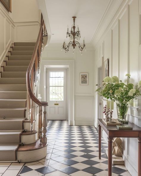 Victorian Homes Aesthetic, Colonial Modern, Victorian Hallway, Traditional Staircase, Modern Entrance, Timeless Interiors, Georgian Homes, House Stairs, Colonial House