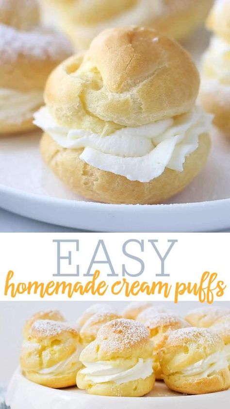 Cream Puffs Recipe Easy, Homemade Cream Puffs, Cream Puffs Recipe, Cream Puffs Easy, Pastries Recipes Dessert, Eclair Recipe, Cream Puff Recipe, Puff Recipe, Cream Puff