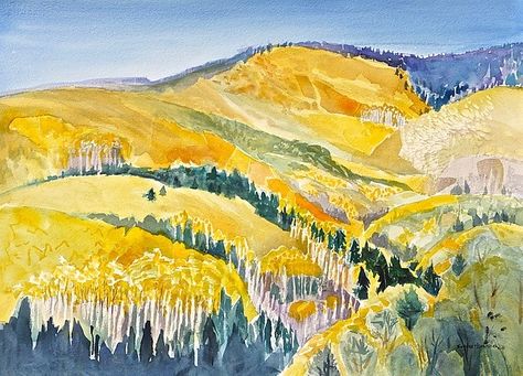 Aspen Symphony by Sandra Humphries (Watercolor Painting) Aspen Painting, Xmas Paintings, Corn Fields, Fall Clip Art, Core Board, Art Cafe, Adventure Art, Landscape Art Painting, Aspen Trees