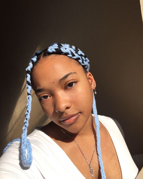 Braids, blue, yarn braids, Pastel Blue Braids, Light Blue Braids For Black Women, Light Blue Box Braids, Box Braids With Yarn, Light Blue Braids, Yarn Box Braids, Blue Box Braids, Blue Braids, Braids Natural Hair