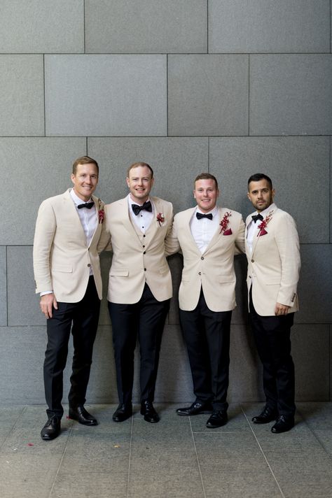 17 Fool Proof Groomsmen Outfit Ideas | Junebug Weddings Groomsmen Outfits Black, Groomsmen Outfit Ideas, Amphitheater Wedding, Groomsmen Outfit, Groom And Groomsmen Suits, Grey Tuxedo, Floral Ties, Blue Suit Jacket