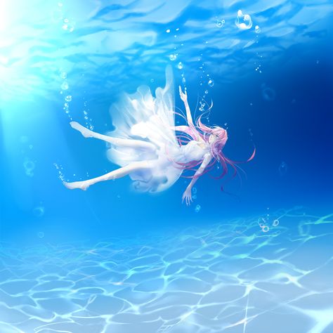 Pixiv Id 381359/#1544723 - Zerochan Water Anime, Underwater Images, Gothic Angel, Queen Anime, Underwater Art, Girl In Water, Water Drawing, Water Art, Animated Love Images