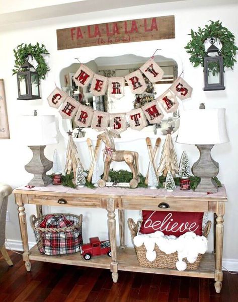 Mix and Match with Seasonal Signage Glam Entryway, Christmas Entryway, Red Christmas Decor, Christmas Tablescape, 12 December, Mantel Decor, Christmas Decorations Rustic, Entry Table, Farmhouse Christmas Decor