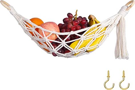 Macrame Fruit Hammock, Hanging Baskets Kitchen, Fruit Hammock, Banana Hammock, Produce Baskets, Banana Holder, Boho Kitchen Decor, Hanging Fruit Baskets, Modern Boho Decor