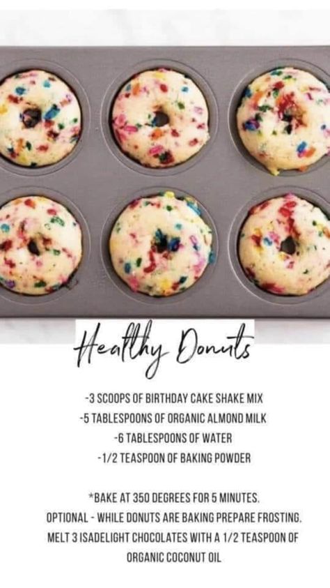 Isagenix Shake Recipes, Isagenix Snacks, Birthday Cake Protein, Isagenix Shakes, Protein Donuts, Herbalife Shake Recipes, Healthy Donuts, Protein Baking, Herbalife Recipes