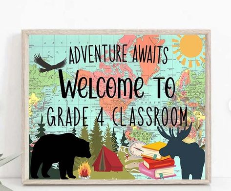 Welcome To Classroom, Classroom Door Sign, Kids Room Printables, Camping Classroom, Classroom Door Signs, Camping Theme Classroom, Kids Room Sign, Teacher Name Signs, Themed Classroom