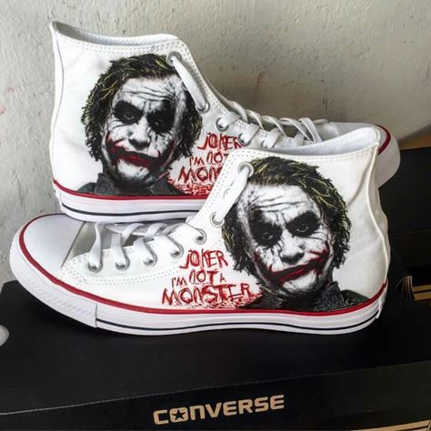 Customising Shoes, Joker Shoes, Paint Shoes, Converse Women, Converse Custom, Skull Shoes, Custom Painted Shoes, Custom Shoes Diy, Air Shoes