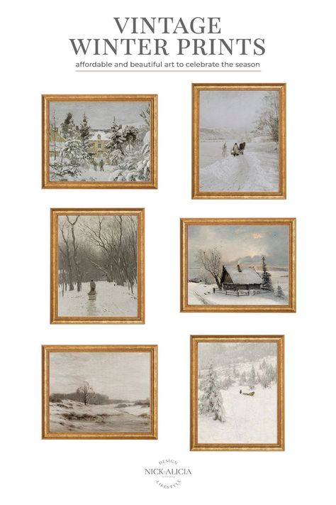 Download and print these beautiful vintage winter art prints for an easy and inexpensive way to decorate your home for the holiday season.