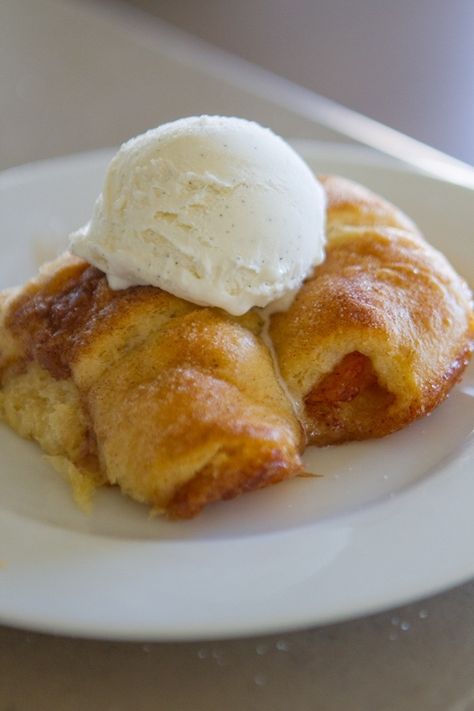 Peach Dumplings Easy Peach Dumplings, Laurens Latest, Peach Dumplings, Peach Recipes, Slab Pie, Peach Desserts, Crescent Roll Recipes, Yummy Dessert, Peach Recipe