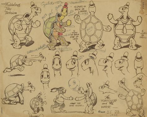 Toby Tortoise Model Sheet - ID: aprtortoise17268 | Van Eaton Galleries Elmer Elephant, Turtle Sketch, Silly Symphonies, Tortoise Drawing, Cartoon Reference, The Tortoise And The Hare, Tortoise And The Hare, Old Cartoon Characters, Boxing Match