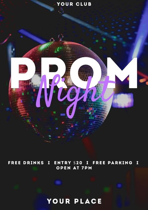 Prom Night Poster Design, College Event Poster, Prom Poster Design, Prom Poster, Prom Invitations, Prom Invites, Event Flyer Design, Prom Posters, College Event