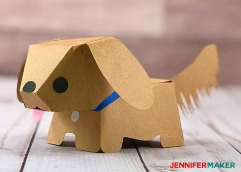 Make a paper dog that looks like a Golden Retriever Puppy Box, Soap Package, Puppy Crafts, Dog Template, Paper Dog, Paper Dogs, Diy Cat Toys, Printable Box, Paper Flower Wall Decor