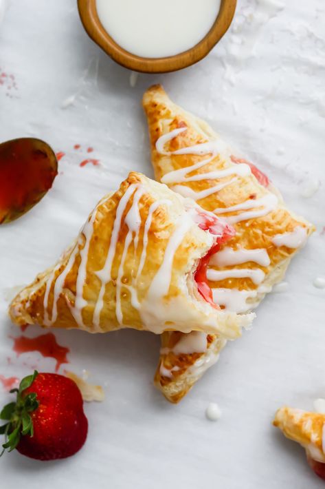 Strawberry and Cream Cheese Turnovers - Our Balanced Bowl Strawberry Cream Cheese Puff Pastry, Cream Cheese Turnovers, Late Night Dessert, Strawberry And Cream Cheese, Cheese Turnovers, Strawberry Puff Pastry, Cream Cheese Puffs, Puff Pastry Recipes Dessert, Cream Cheese Puff Pastry