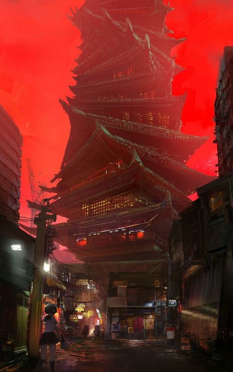 Chinese Architecture, Heaven's Official Blessing, Old Art, Fantasy Landscape, Fantasy World, Danganronpa, Cyberpunk, Cool Art, Concept Art