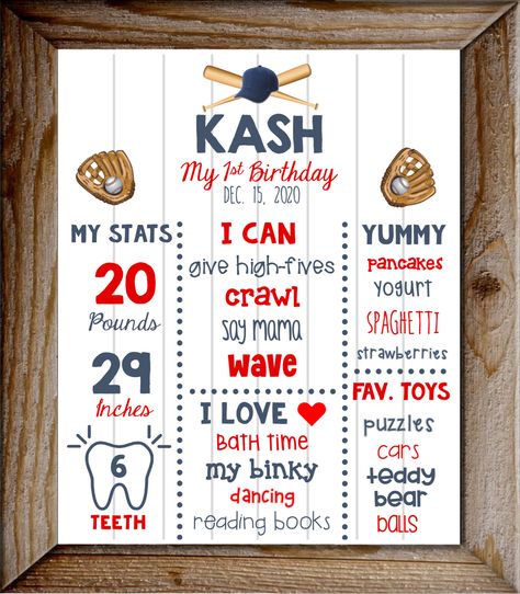 Sports 1st Birthday, First Birthday Baseball, Baseball Theme Birthday Party, First Birthday Board, Baseball Theme Birthday, Baseball First Birthday, First Birthday Milestone, First Birthday Posters, Boys First Birthday Party Ideas