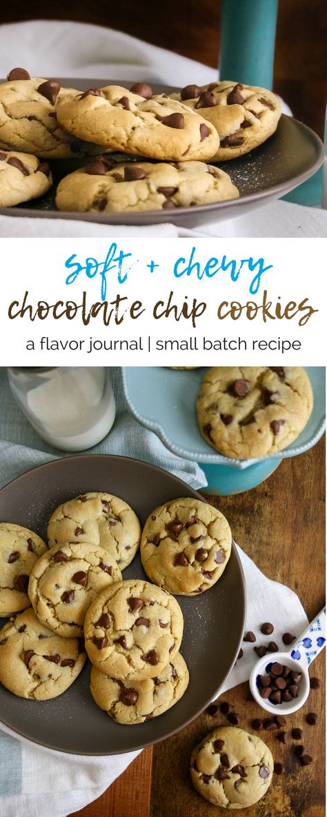 Cookies Recipes Chocolate, Fluffy Chocolate Chip Cookies, Small Batch Chocolate Chip Cookies, Soft Chewy Chocolate Chip Cookies, Dessert Cravings, Small Batch Cookies, Batch Recipes, Soft Chocolate Chip Cookies, Easy Chocolate Chip Cookies