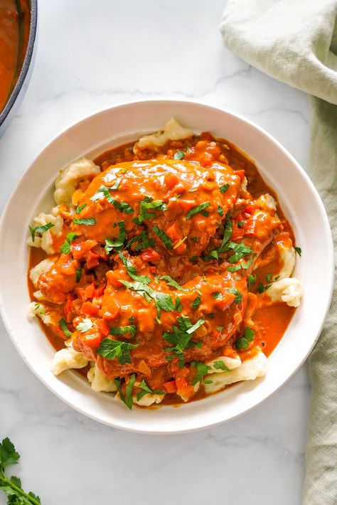 Chicken Paprikash with Spaetzle | Wholesale Club Egg Dumplings, Chicken Paprikash, National Dish, Chicken Stew, Chicken Legs, Smoked Paprika, Put Together, Hungary, Toronto