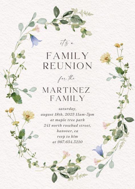 Border of blooms - family reunion invitation  #invitations #printable #diy #template #familyreunion #party Family Reunion Invitations Templates, Family Reunion Themes, Reunion Invitation, Vintage Beach Photos, Family Reunion Invitations, Reunion Invitations, Butterfly Birthday Cards, Teacher Appreciation Cards, Thanksgiving Invitation