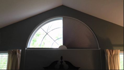 Fanlight dressing - adjustable with cords/stick Half Moon Window Treatments, Arched Window Coverings, Half Moon Window, Arched Window Treatments, Clean Window Blinds, Moon Window, Arch Window, Patio Blinds, Modern Blinds