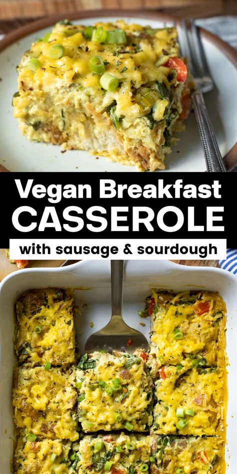 Vegan Breakfast Casserole Vegan Strata Breakfast Casserole, Vegan Breakfast Skillet, Vegan Brunch Ideas, Breakfast Tofu, Vegan Casserole Recipes, Vegan Breakfast Recipes Easy, Vegan Breakfast Ideas, Vegan Breakfast Casserole, Tofu Recipes Healthy