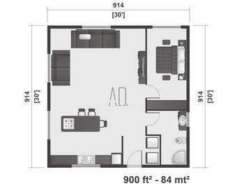 Cabin Blueprints, Above Garage Apartment, Floor Plan With Dimensions, Small Home Plan, Bungalow Homes, Cabin House Plans, Small House Plan, Small Cabin, Architectural Drawings